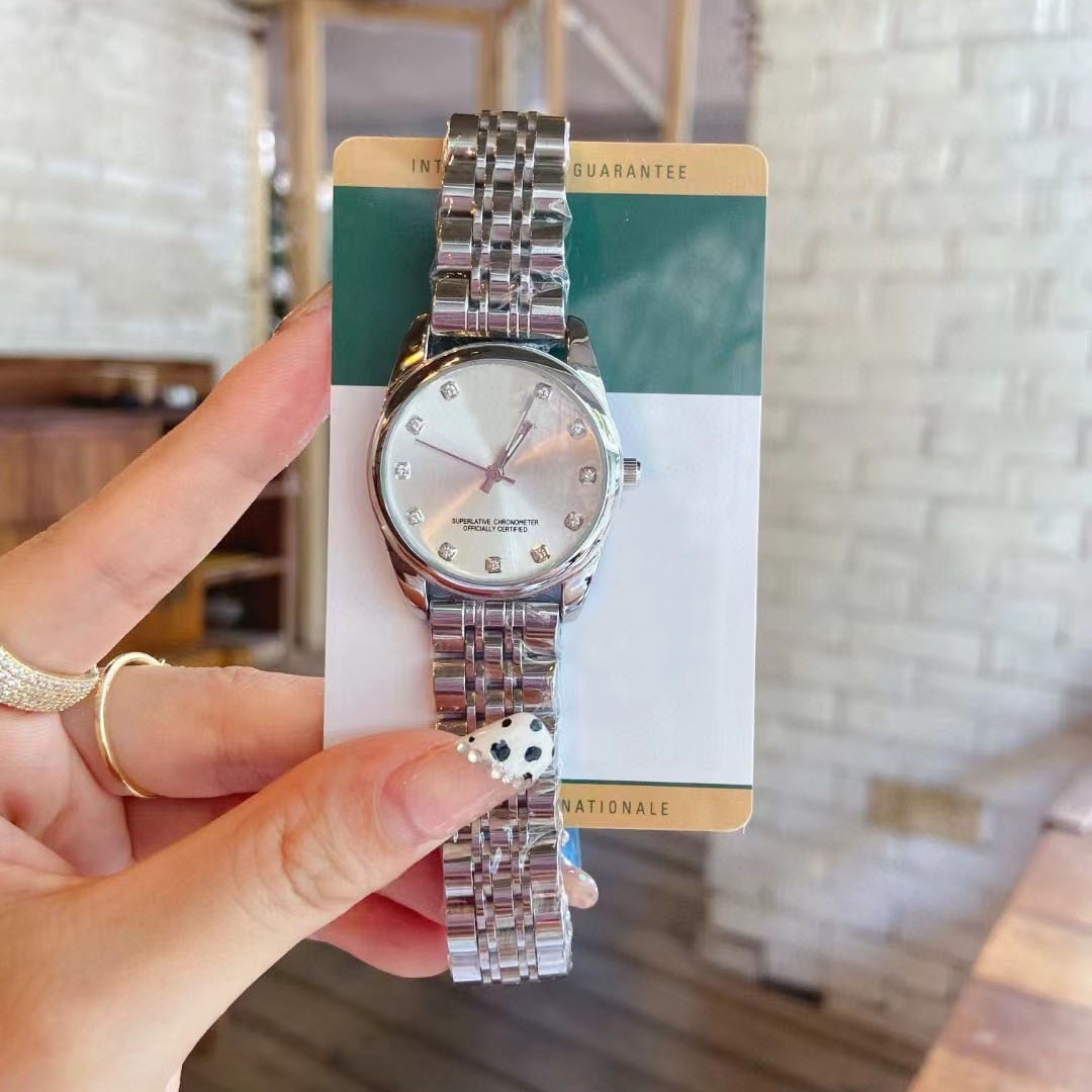 여성 메탈 손목시계 스테인리스 밴드 아날로그 쿼츠 학생용 37mm 패션시계