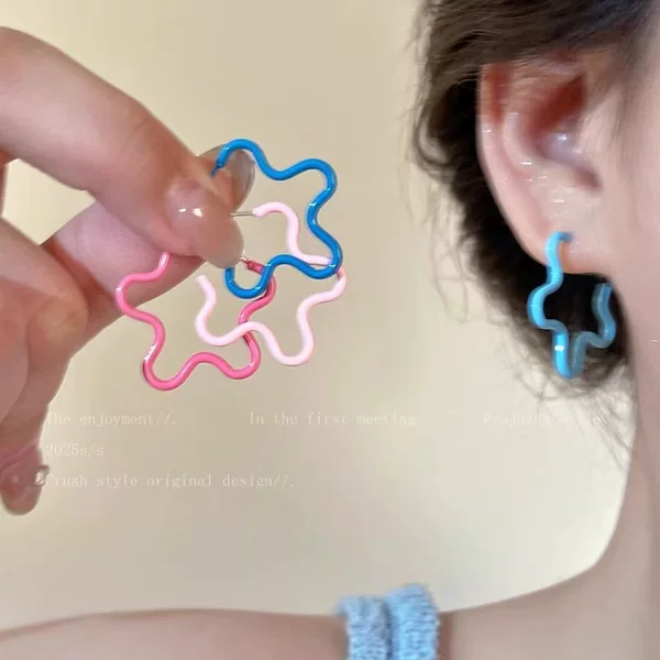 Blue Gradient Flower Drip Glaze Earrings for Women, Summer Sweet Girly Heart Earrings, Dopamine Niche Exquisite Earrings