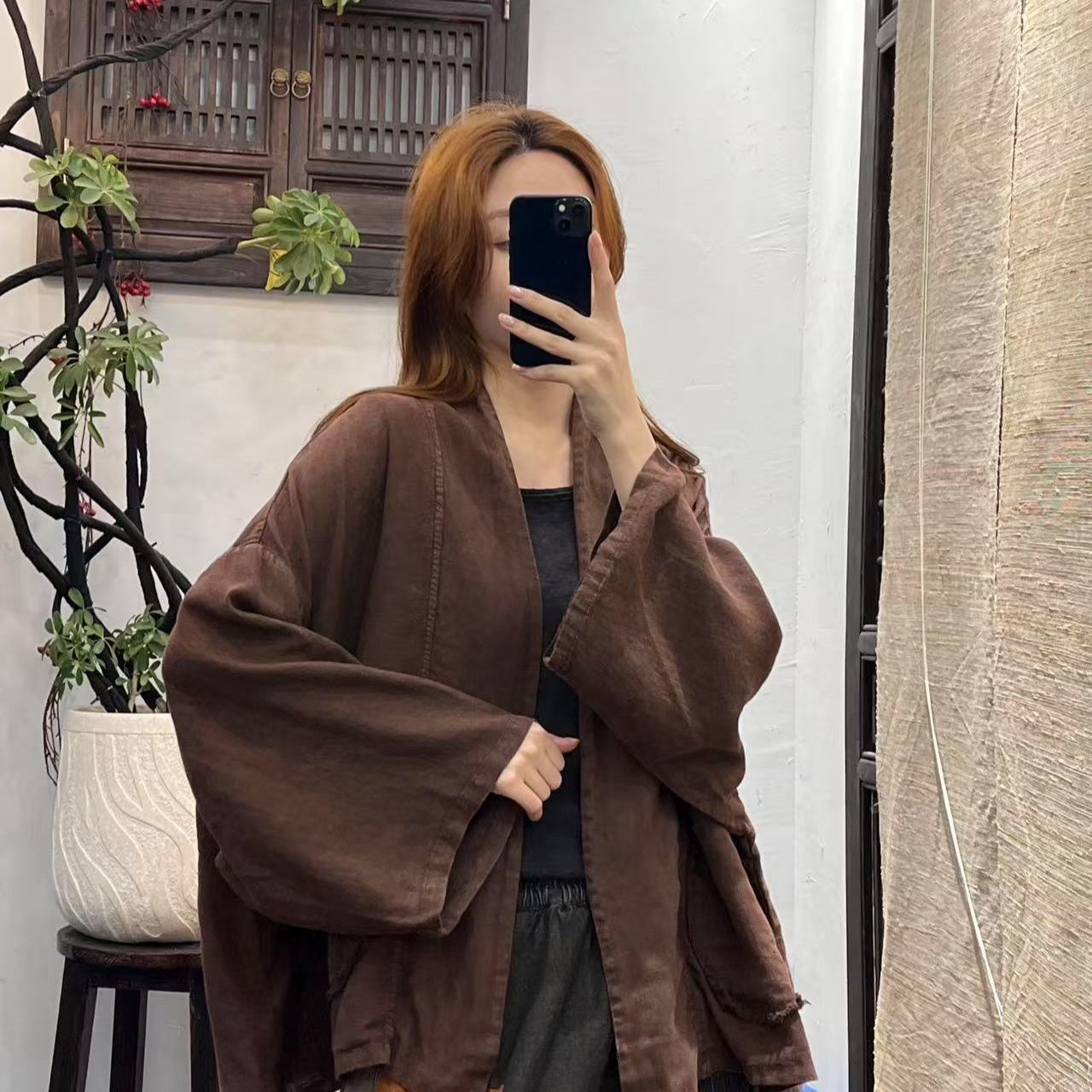 Retro jacket, spring long-sleeve for leisure, oversize