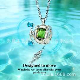 跨境独立站爆品Mini fishing reel necklace迷你渔线轮项链708
