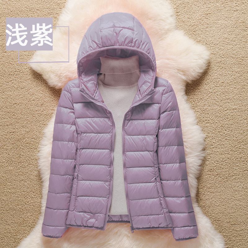 反季秋冬新款轻便轻薄羽绒服女短款韩版大码修身显瘦连帽冬装氨纶