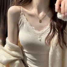 蕾丝花边吊带背心内搭修身长款显瘦带胸垫打底辣妹上衣一件代发