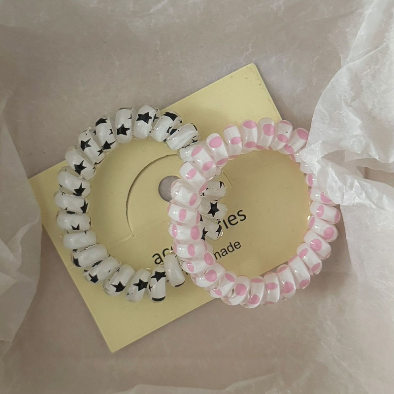 Large Silk Screen Printed Polka Dot Thick High Elastic Phone Cord Hair Tie Polka Dot Hair Rope Ponytail Bun for Women