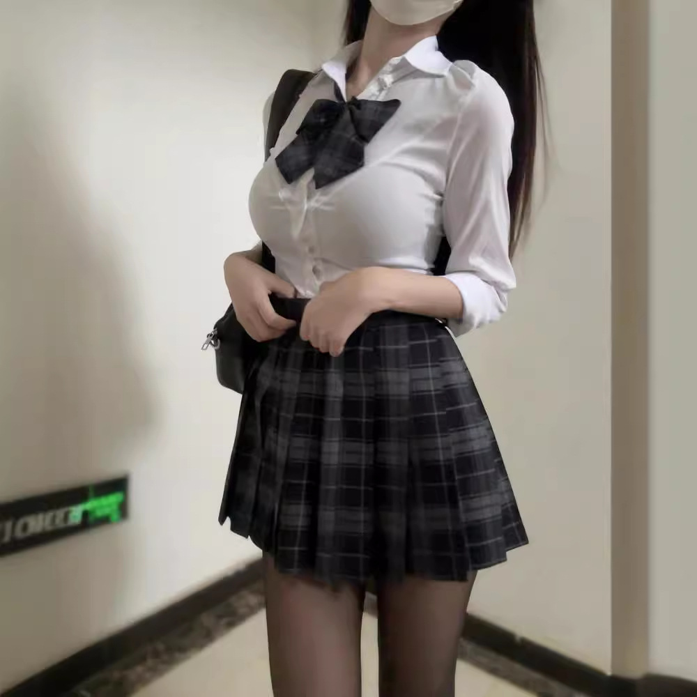 JK 유니폼 학생 플러스 사이즈 타이트한 슬림 셔츠 탄성 허리 슬림 셔츠 높은 허리 치마 짧은 치마 세트