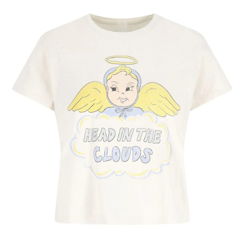 In Stock 2026 Spring/Summer New Fashion Youthful Angel Letter Print Round Neck Pullover Loose Short-Sleeved T-Shirt for Women