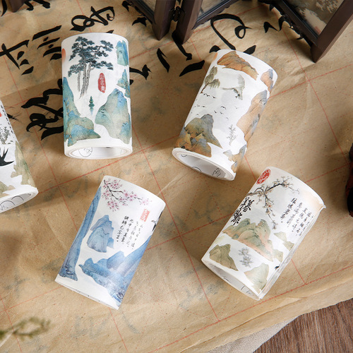 Mu dyed washi tape, Aoyama Promise Series, Ancient style famous paintings, beautiful background, hand tent material, landscaping stickers