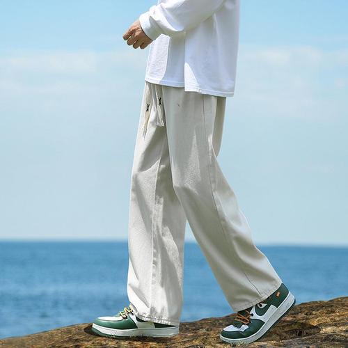 Japanese-style versatile cotton casual pants for men, summer thin men's trousers—trendy, streetwear-inspired, loose-fitting, wide-leg, and straight-cut.