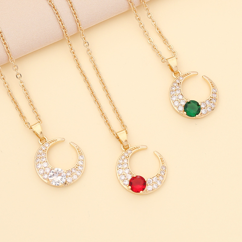 Fashion Multicolor Zircon Moon Copper Necklace display picture 2