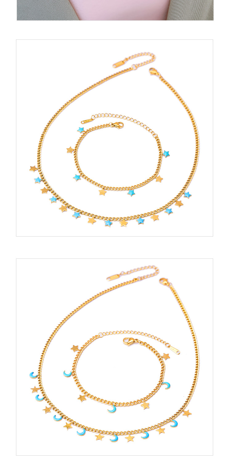 Décontractée Style Simple Star Lune Acier Au Titane Époxy Placage Bracelets Collier display picture 4