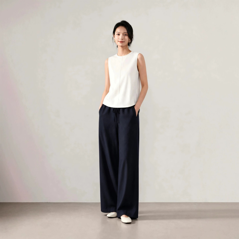 100% Hemp Women's Pants with Elastic Waistband, Loose Wide-Leg Pants, Fashionable and Slimming 100% Hemp Women's Pants with Elastic Waistband, Loose Wide-Leg Pants, Fashionable and Slimming