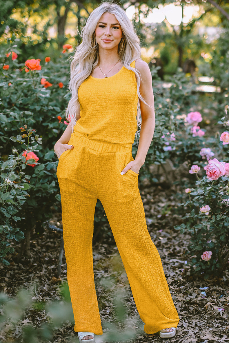 U Neck Tank Top and Wide Leg Pants Set 1