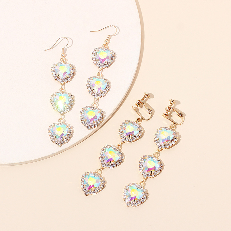 13g Weight Earrings Classification Wedding, Travel Occasion Women'S Gender Pink, Purple, Red Color Korean Heart Rhinestone Tassel Earrings 2