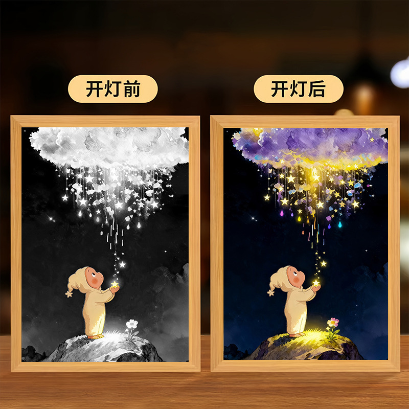 Star People Pop Mart Light Painting Cartoon Night Light Frame Bedroom Entrance Small Decoration Gift