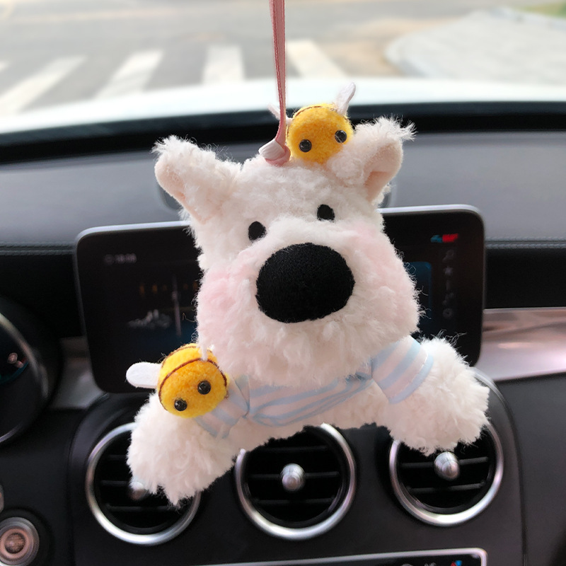 Lindo colgante de coche de West Highland garabateado cachorro amor felpa colgante de coche muñeca muñeca regalo de cumpleaños mujer