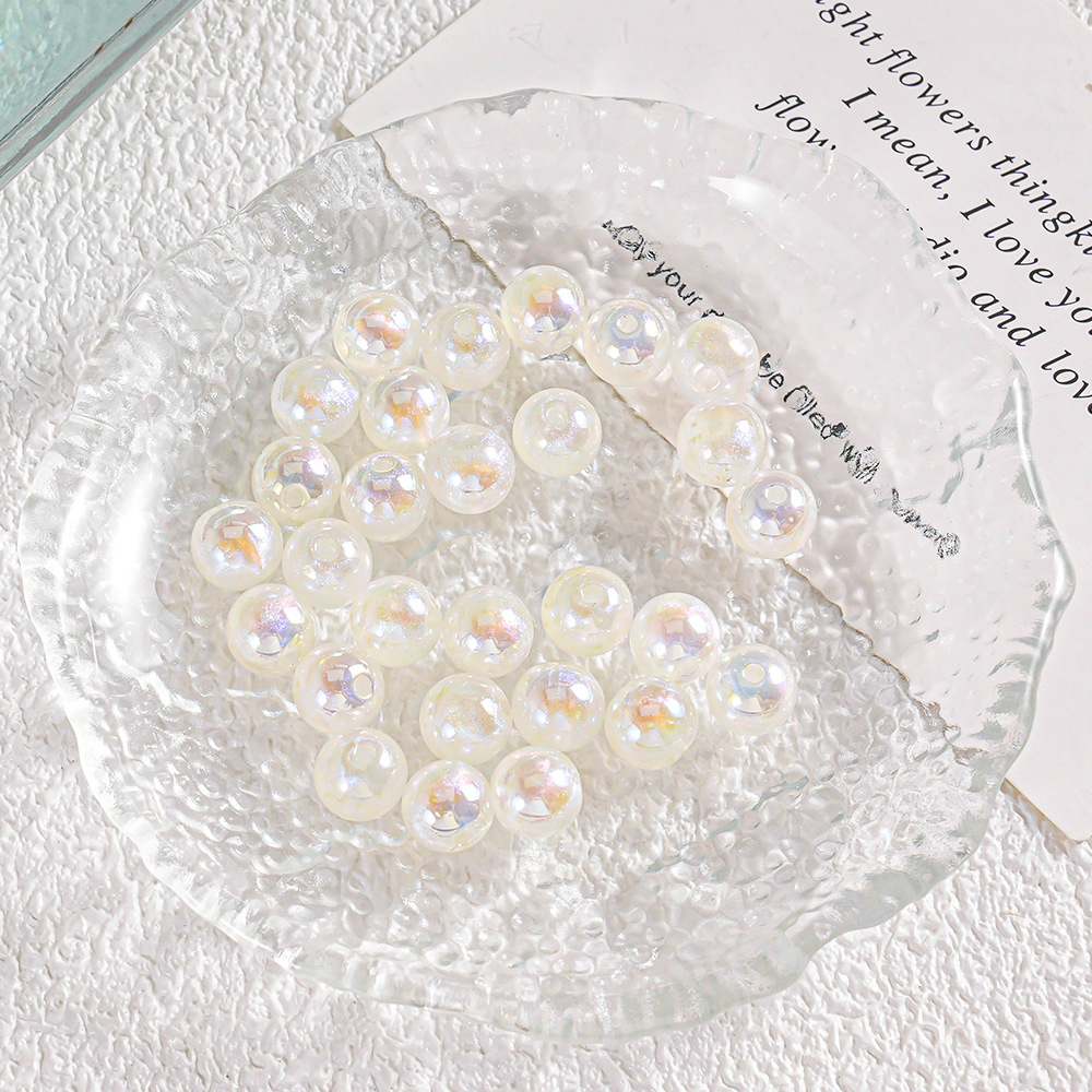 【20-30 piezas】Cuentas redondas luminosas, materiales para accesorios de bricolaje, brillantina fina galvanizada, imitación de perla, pulsera, cadena para teléfono