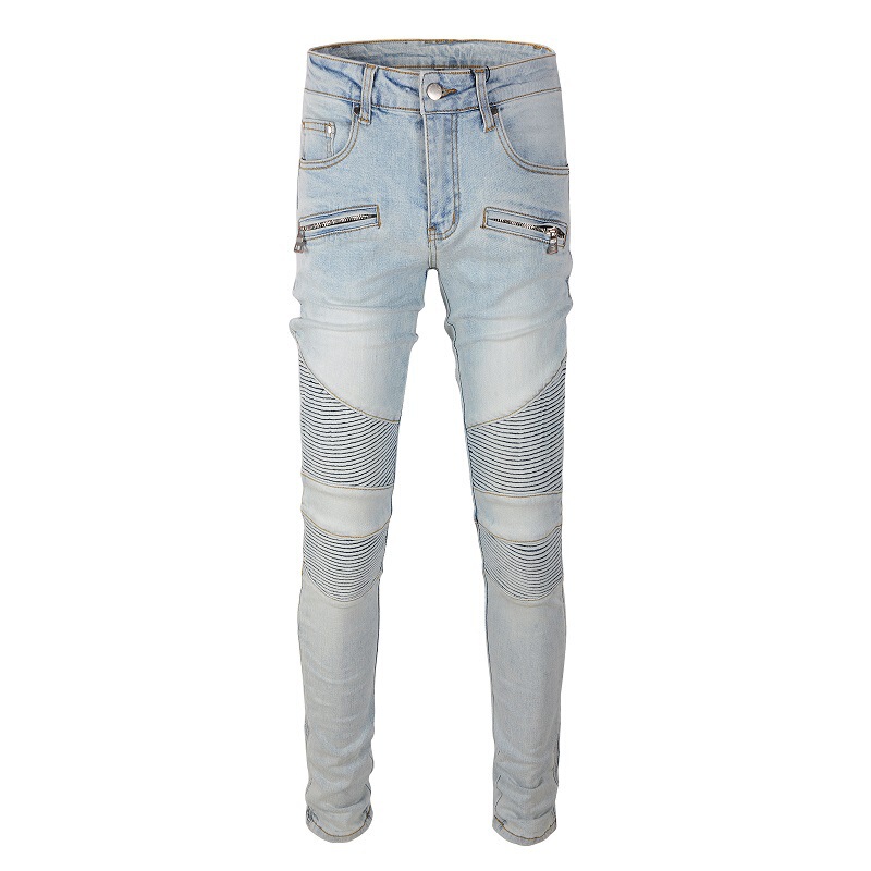 European and American Trendy Brand American Motorcycle Jeans Men's High Street Jeans Distressed Multi-Flap Pocket Pants Slim Stretch 1098 European and American Trendy Brand American Motorcycle Jeans Men's High Street Jeans Distressed Multi-Flap Pocket Pants Slim Stretch 1098