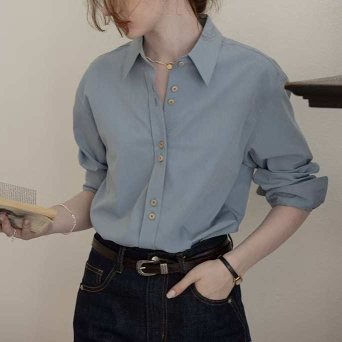 "Frida's Rose" Suede Forging Back Embroidered Commuter Long Sleeve Shirt Women's Spring New Shirt "Frida's Rose" Suede Forging Back Embroidered Commuter Long Sleeve Shirt Women's Spring New Shirt