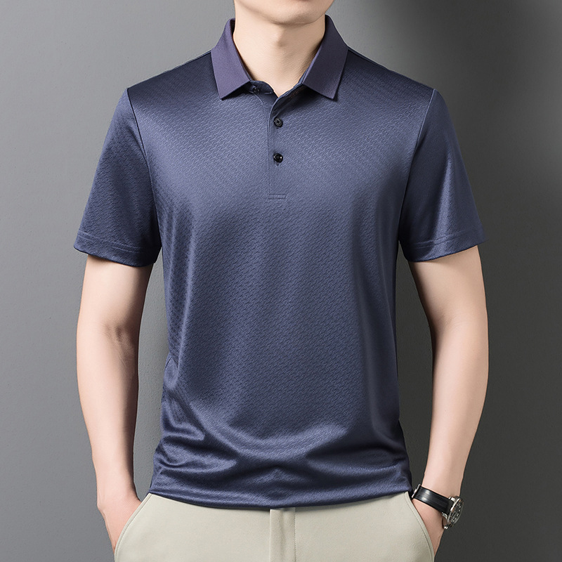 Áo polo nam tay ngắn lụa Mulberry cổ bẻ cao cấp — Xám 9651