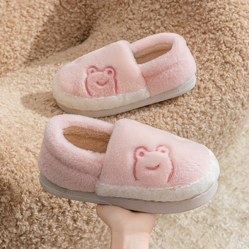Otoño e invierno cartón de dibujos animados rana tacon zapatillas de algodón para hombres y mujeres en el hogar de peluche grueso antideslizante calentamiento suave pareja interior zapatos de algodón image 4