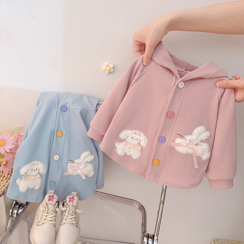 2025 Children's Fashionable Outwear Spring & Fall New Style Baby Girl Korean Style Cardigan Top 1-3 Kidsren's Hooded Sweatshirt