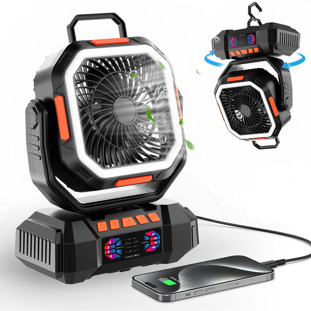 Ventilador para Cámping con Luz con Control Remoto, Silencioso y Recargable para Exteriores