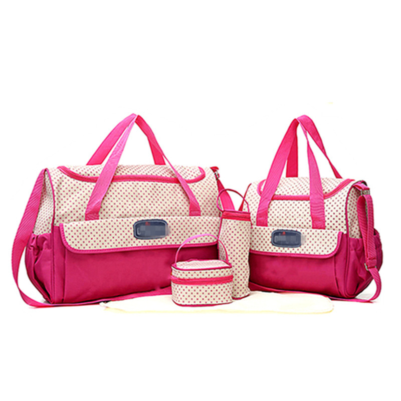 Conjunto de Cinco Piezas de Bolsa Maternal Acolchada con Diseño de Cuadros, Bolsa Maternal Multifuncional de Gran Capacidad para Guardar Pañales, de Hombro o Cruzada