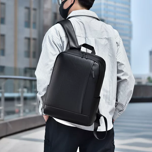 Cross-Border Pu Men's Business Backpack, Fashionable Student School Bag, Water-Repellent Laptop Bag, Travel Backpack