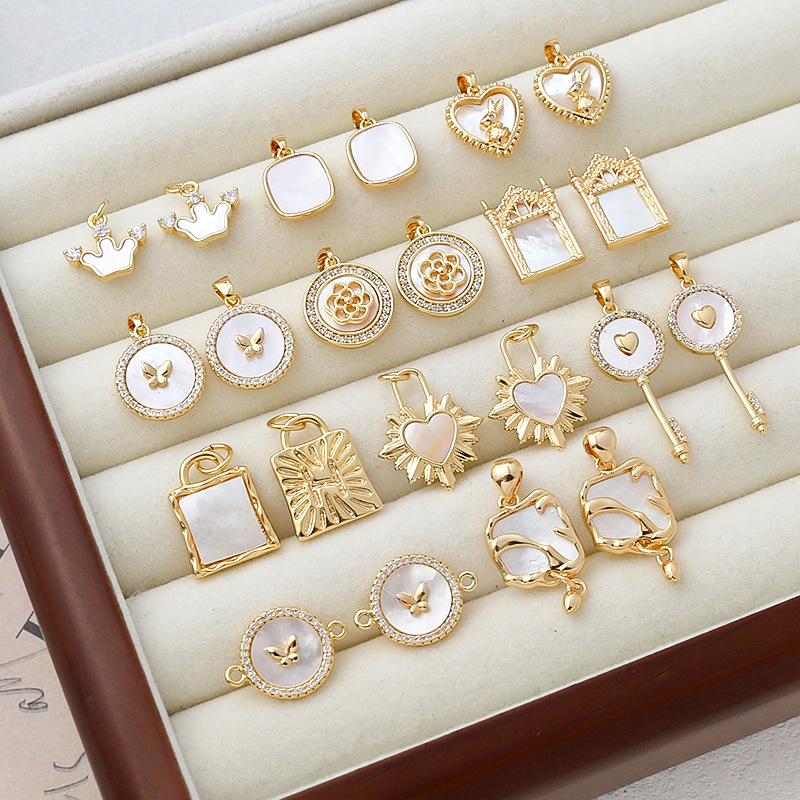 7g Weight Pendant, Earring Findings Jewelry Making Type 18K Gold Plated Plating Material Shell Inlay Material Charms, Bracelets, Necklace, Jewelry Accessories Classification 1 Piece Quantity 14k gold filled, Copper Material Geometric, Bag, Bear, Rose Pattern Plating, Inlay Design Retro Style 1 Piece 14k Gold Filled Copper Shell Geometric Bag Bear Pendant Earring Findings Charms Bracelets Necklace 无