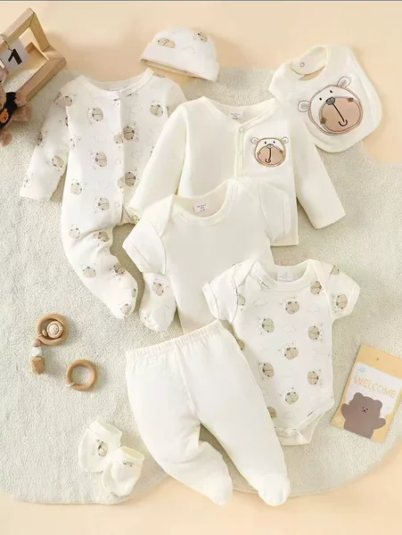 Children's Short-Sleeved Long-Sleeved Clothes, Eight-Piece Pajamas Set, Jumpsuit, Spring and Summer Newborn Baby Pajamas