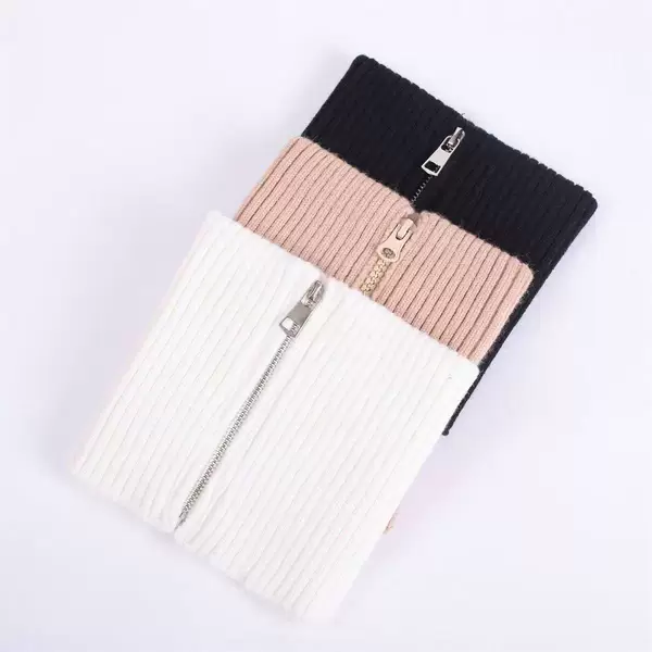 New in stock: Winter fashion short zippered neck warmer, knitted cotton ribbed elastic fake collar, solid color, warm neck warmer