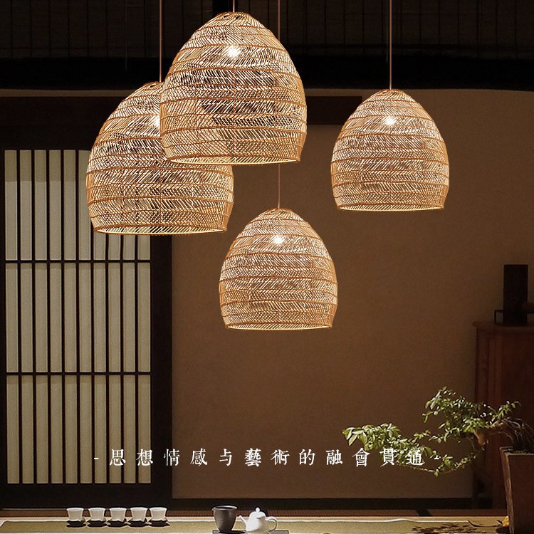 Pantalla de ratán estilo japonés, lámpara colgante decorativa para restaurante o cafetería