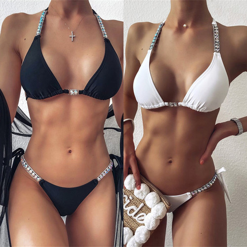 Amazon Swimsuit Diamond Chain Split Swimsuit  European and American New Triangle Bikini Foreign Trade Wholesale Swimsuit