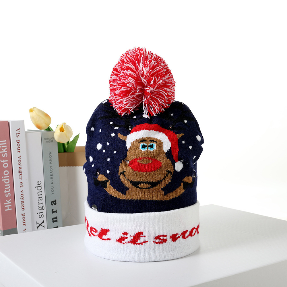 Sombreros de invierno y otoño transfronterizos de moda de Navidad sombrero de navidad sombrero de punto LED colorido luminoso caliente adulto