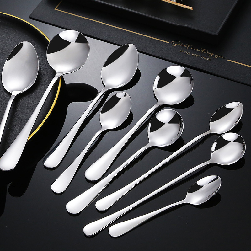 Stainless steel spoon household eating spoon spoon long handle dessert round spoon thickened 1010 hotel Western tableware wholesale Stainless steel spoon household eating spoon spoon long handle dessert round spoon thickened 1010 hotel Western tableware wholesale