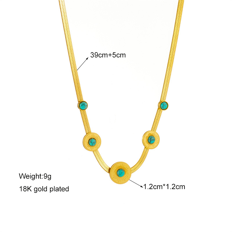 Fashion Round Oval Titanium Steel Inlay Turquoise Necklace 1 Piece display picture 2