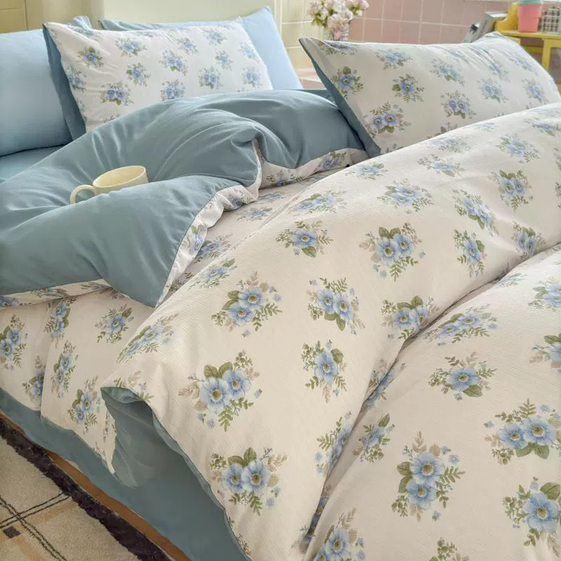 Duvet cover set double-layer, student bedding 3/4-piece — floral designs, multiple sizes
