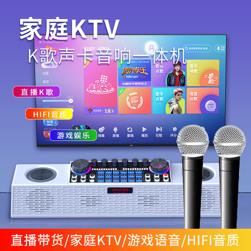 Summer new live sound card Bluetooth audio KTV outdoor singing computer recording microphone microphone equipment all-in-one machine
