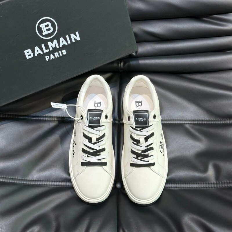 European Store Exclusive Luxury Brand Balmain Men's Shoes, New Casual Shoes, Genuine Leather Sneakers, White Shoes