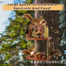 跨境木质松鼠喂食器户外双层宠物窝花栗鼠松鼠投食器野餐桌鸟站台