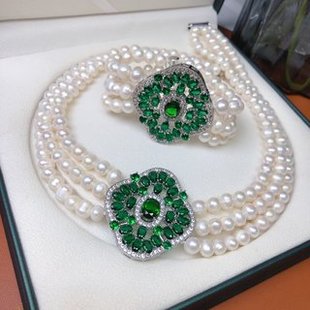 Multi-layered Stacked Freshwater Pearl Necklace suit 8-9mm Fashionable Elegant French Socialite Necklace Clavicle Chain