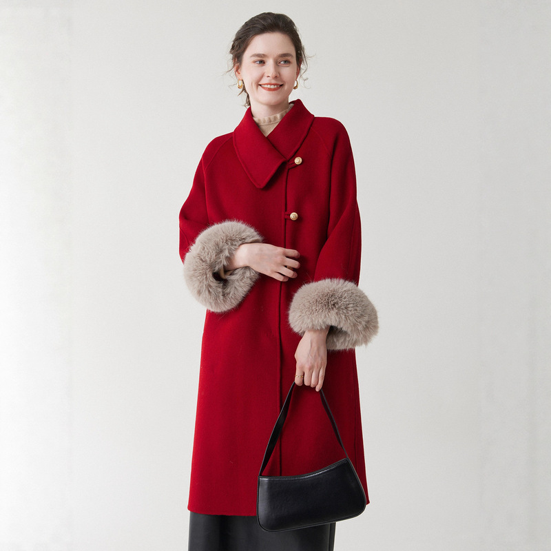 Red Coat for Women, Double-Sided Cashmere, 2025 New Style, High-End Feel, Perfect for Weddings, Super Beautiful, 100% Pure Wool Woolen Coat