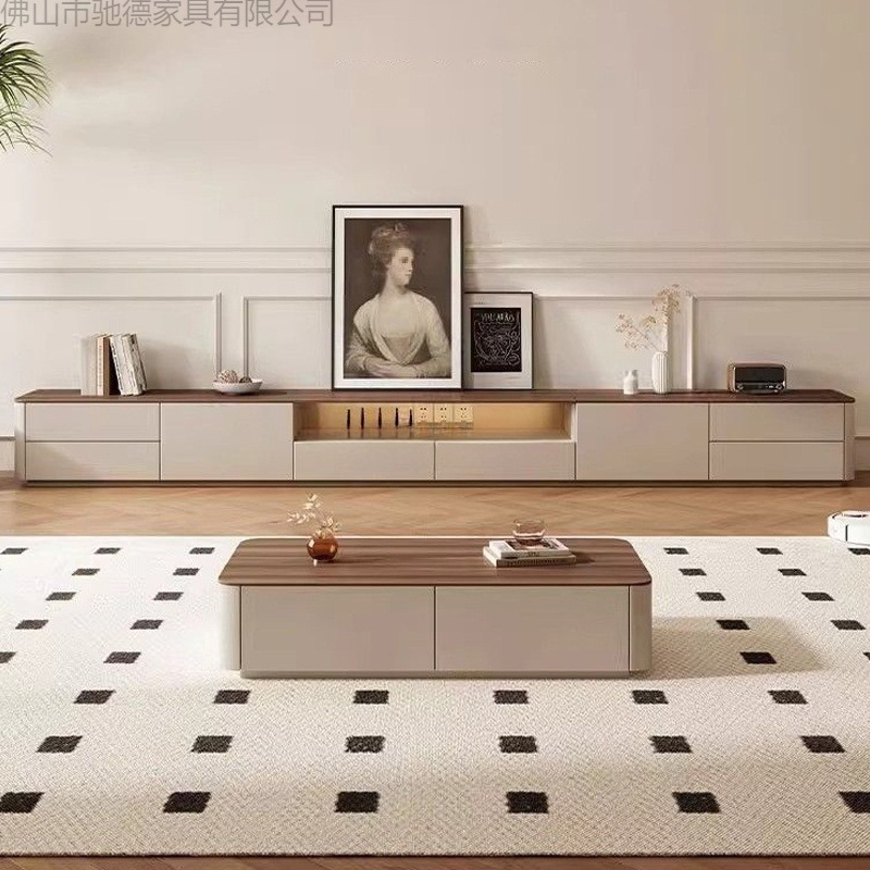 Solid Wood Tv Cabinet Light Luxury Home Living Room 2025 Coffee Table Combination New Small Apartment Floor-Standing Tv Cabinet