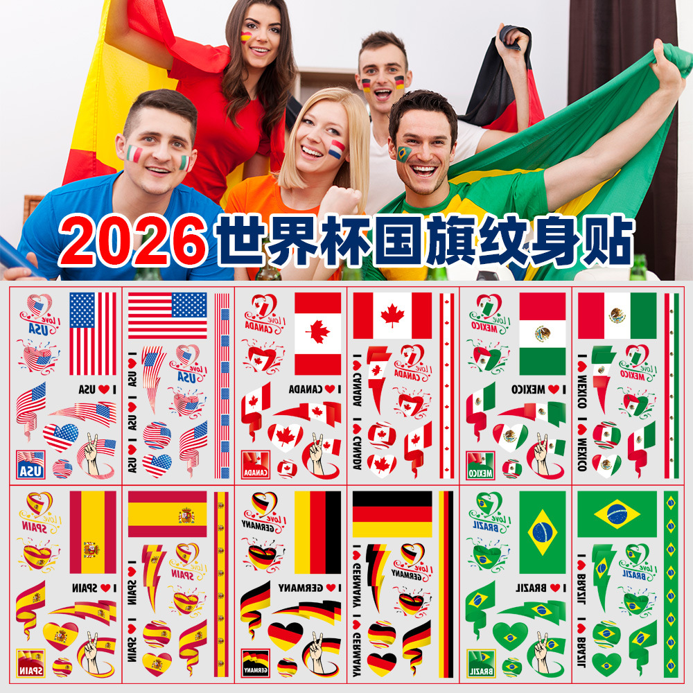 2026 New World Cup Flag Tattoo Stickers for Usa, Canada, and Mexico Games Fan Party Football Game Temporary Face Stickers