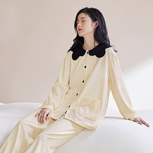 韩版睡衣女士春秋季高颜值小香风大码甜美纯色可外穿长袖长裤套装