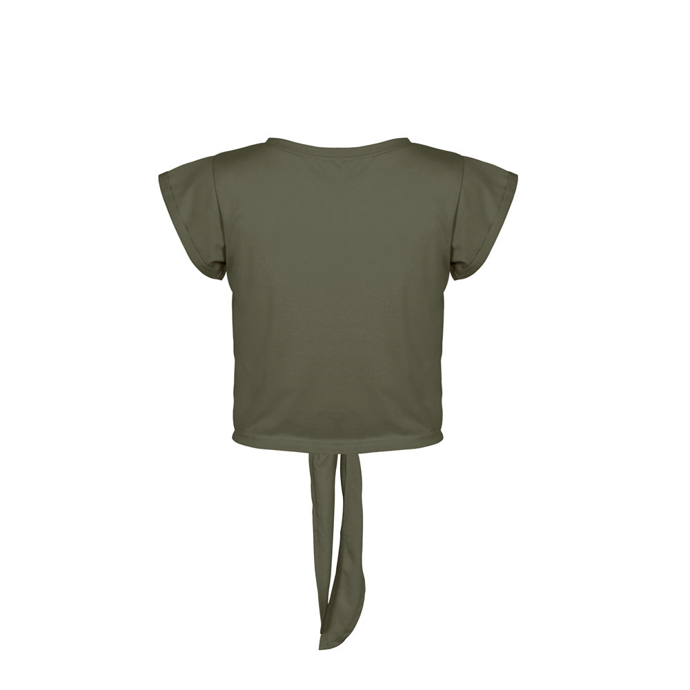 2023 Wiosna/lato Krótki krój Otwarty pępek Okrągły dekolt Zasznurowany T-shirt z krótkim rękawem Jednolity kolor Top_voghion.com