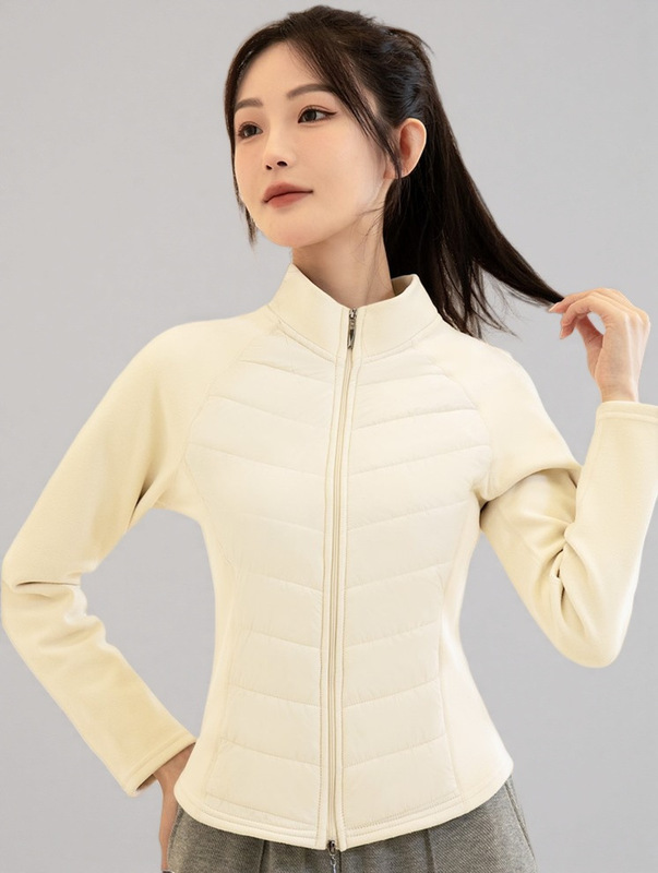 短款轻薄运动拼接绵羊毛夹层女2025秋冬针织户外健身外套石墨烯|undefined