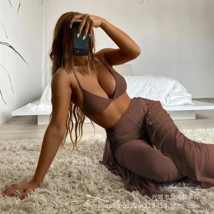Design sense three-piece bikini blouse 2025 European and American split bikini big chest sexy swimsuit foreign trade swimsuit