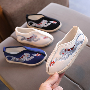 Boys kids Hanfu shoes Chinese traditional style folk costume clothing Old Beijing shoes for baby Wushu Chinese kung fu stage performance embroidered shoes