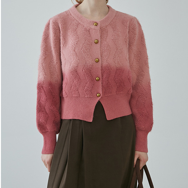 24 invierno Puyuan Stack Shirt Fu batido de miel de melocotón de color gradiente de punto Cardigan de primavera y otoño mujeres