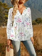 V 83221 Floral Trim Long Sleeve T Shirt ���߳���T�� �羳��